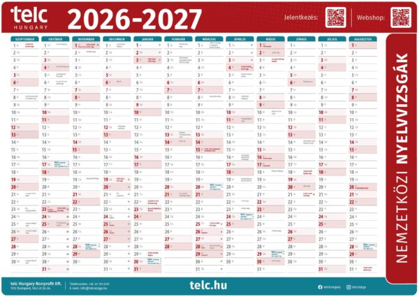 telc óriás falinaptár 2026/2027
